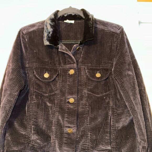 J. Jill MP Black Corduroy Fuzzy Collared Long Sleeve Womens Jacket EUC - Picture 4 of 12